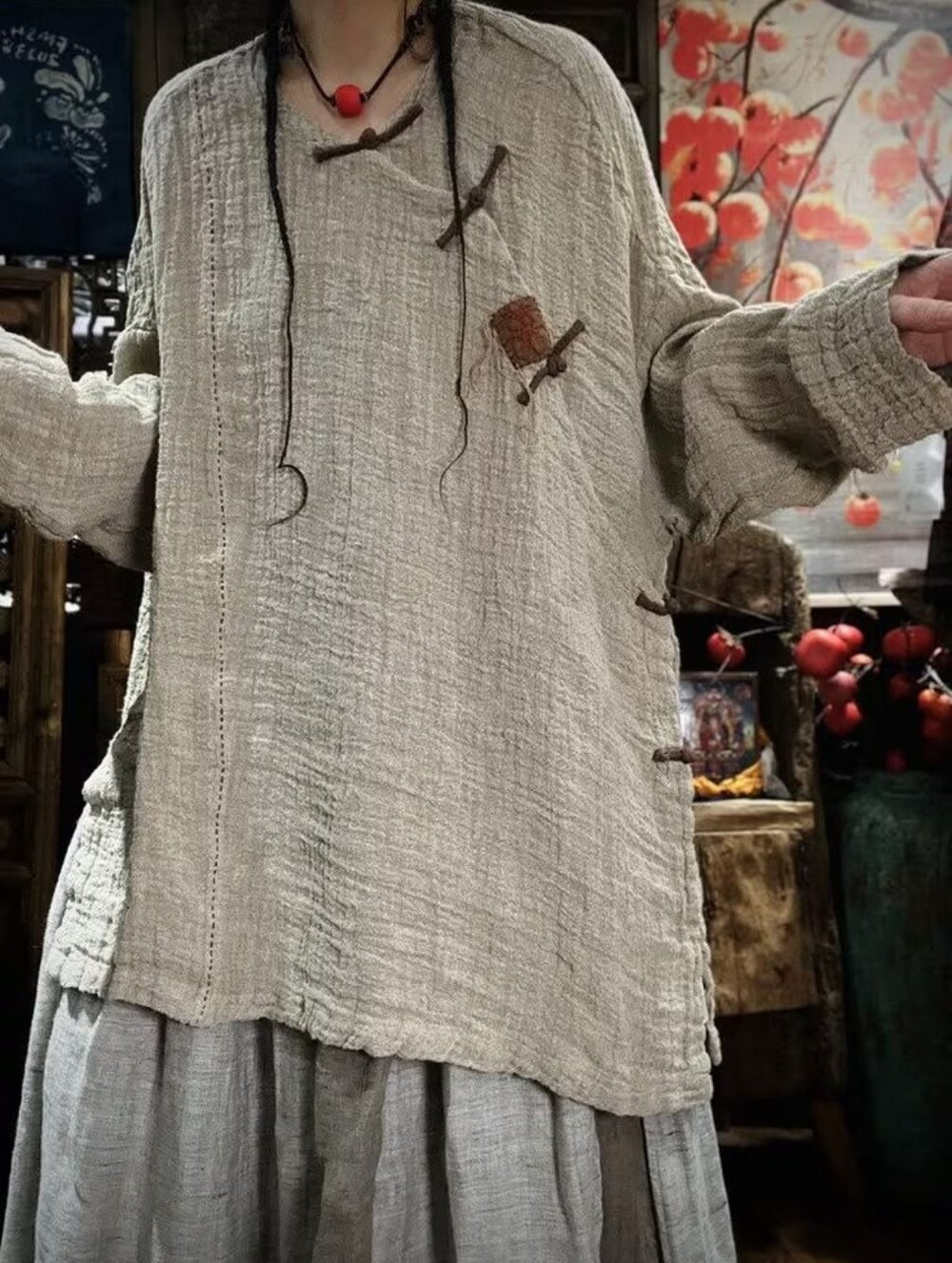 NWTO MaLieb Hand Woven Natural Raw Linen Tunic/Duster - Picture 3 of 13